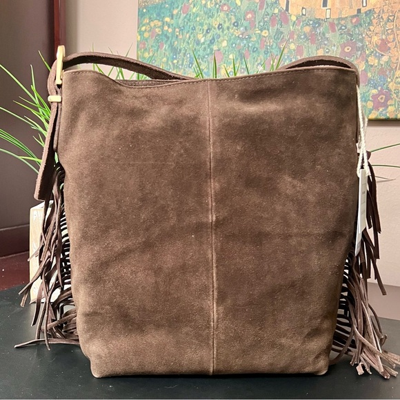 HAUTE HIPPIE Suede Fringe Rich Chocolate Brown Bucket Bag - Picture 5 of 11